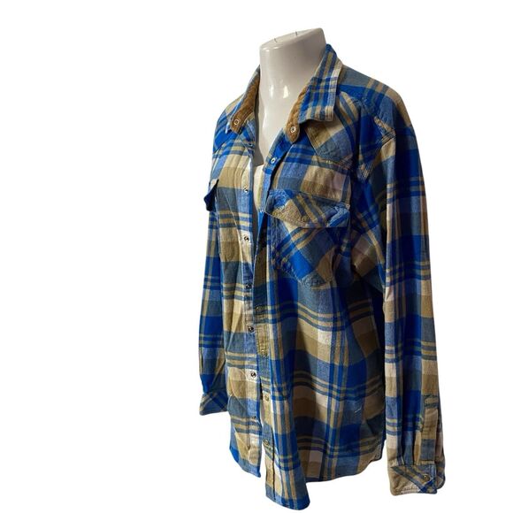 Upcycled Flannel Shirt Womens 3X Shacket Blue Desert Cactus Grunge Concert Art - Picture 6 of 16